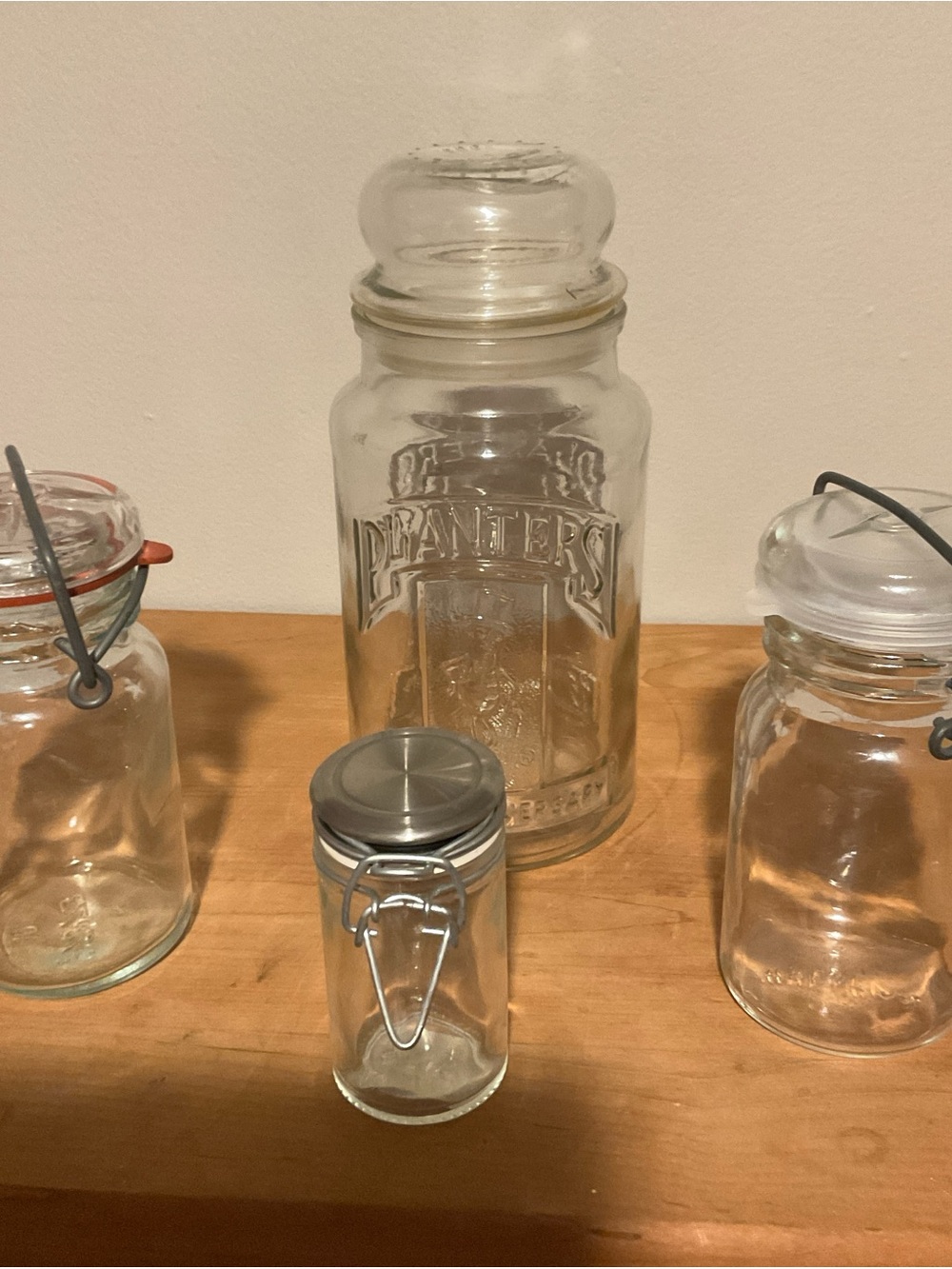 Vintage Clear Glass Apothecary Jar with Lid - Embossed Planters Logo